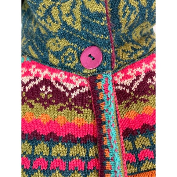 IVKO 100% WOOL LONG CARDIGAN HOODIE MULTICOLOR FLORAL SWEATER KNIT WOMENS 40/L - Picture 3 of 13